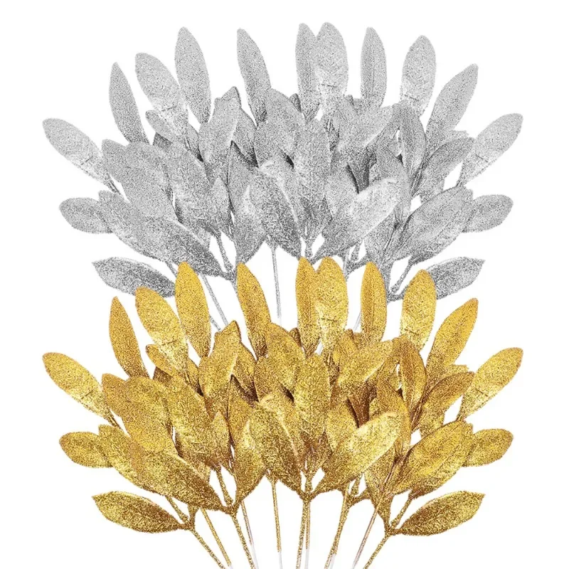 10pcs Glitter Artificial Leaf  - đánh giá và giá Christmas Wreath Fake