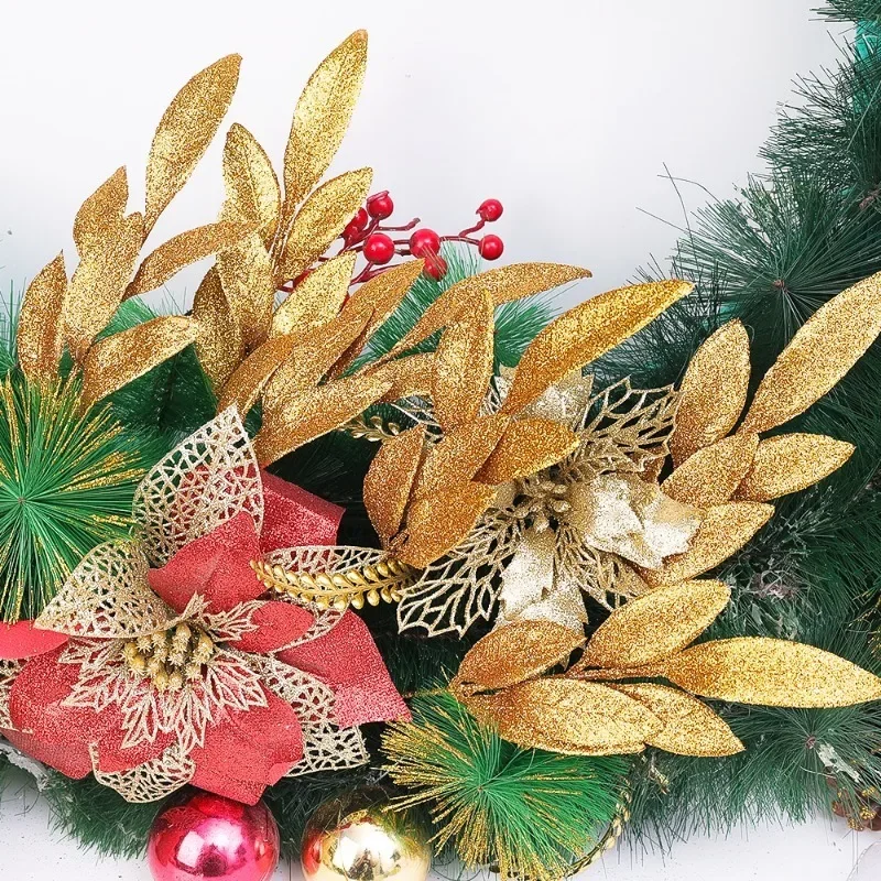 10pcs Glitter Artificial Leaf  - đánh giá và giá Christmas Wreath Fake