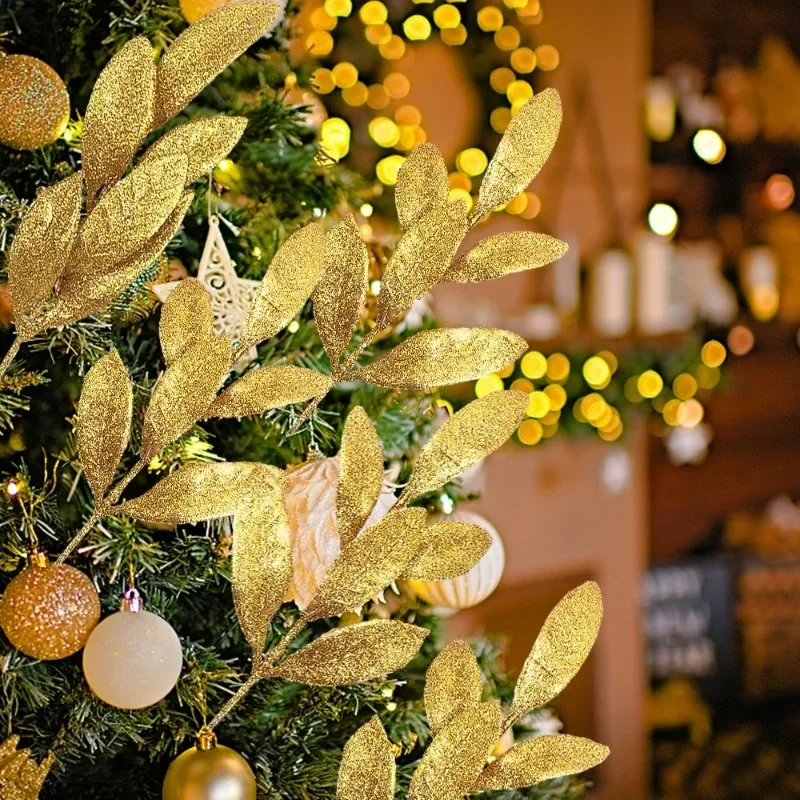 10pcs Glitter Artificial Leaf  - đánh giá và giá Christmas Wreath Fake