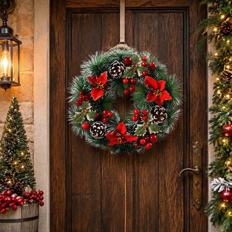1Pc Christmas Wreath for Front - đánh giá và giá Christmas Wreath Fake