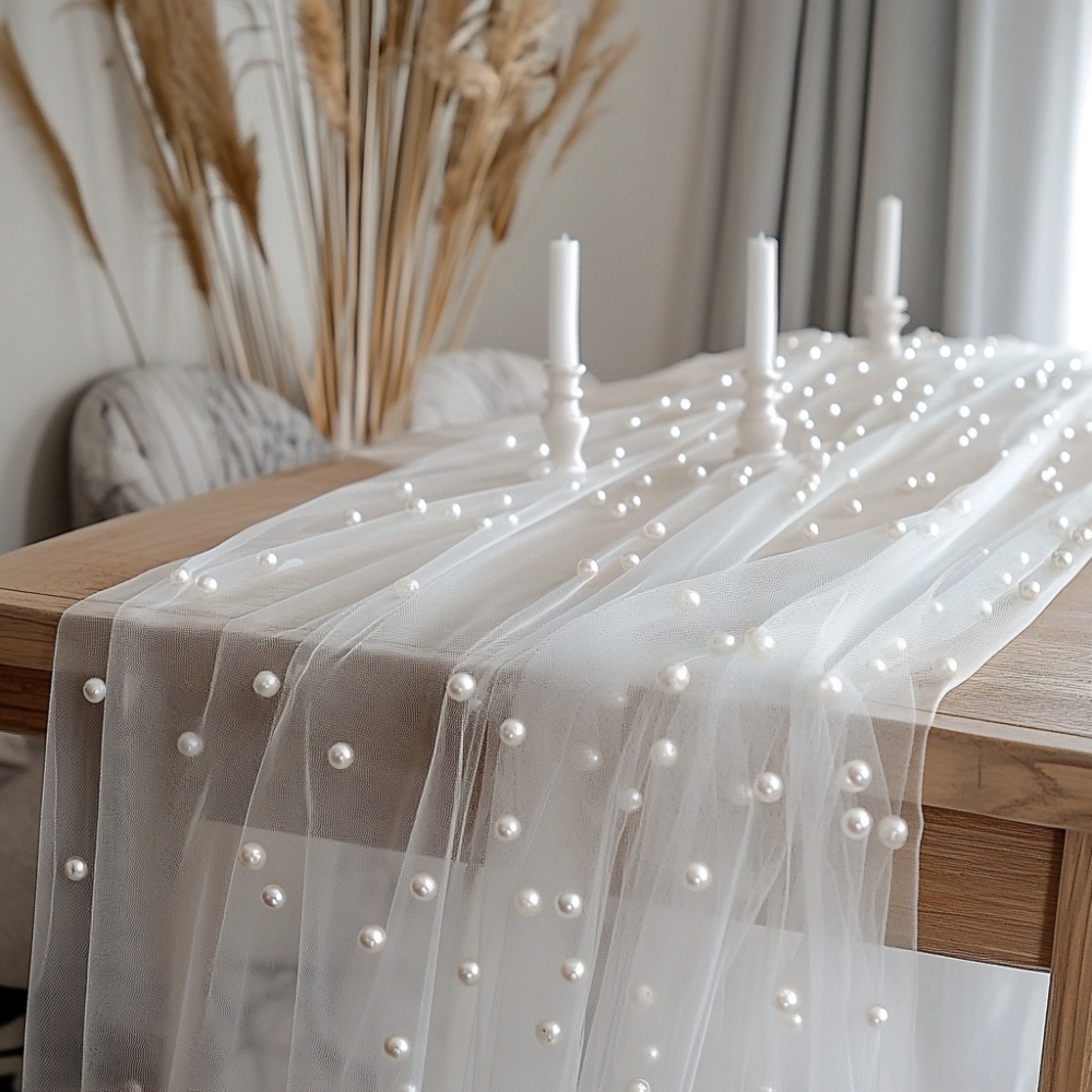 Pearl Chiffon Table Runner 80x - đánh giá và giá Christmas Table Runner